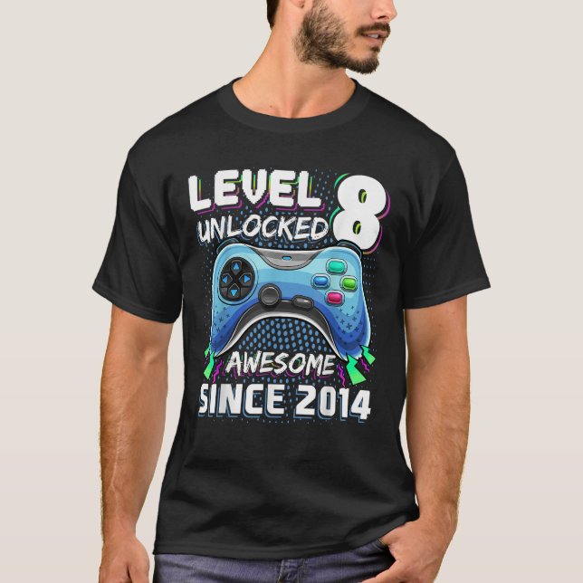 T-shirt Level 8 Awesome 2014 Video Game 8th Birth (Devant)