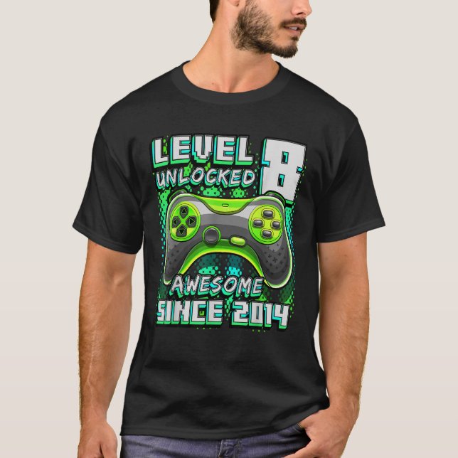 T-shirt Level 8 Awesome 2014 Video Game 8th Birth (Devant)