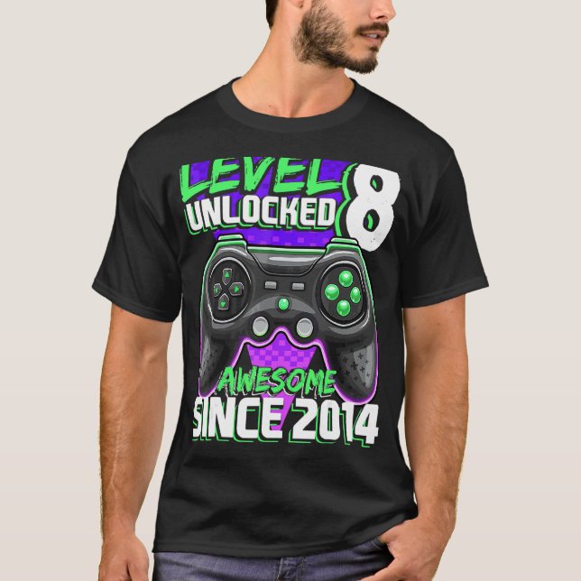 T-shirt Level 8 Awesome 2014 Video Game 8th Birth (Devant)