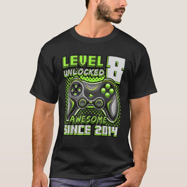 T-shirt Level 8 Awesome 2014 Video Game 8th Birth (Devant)