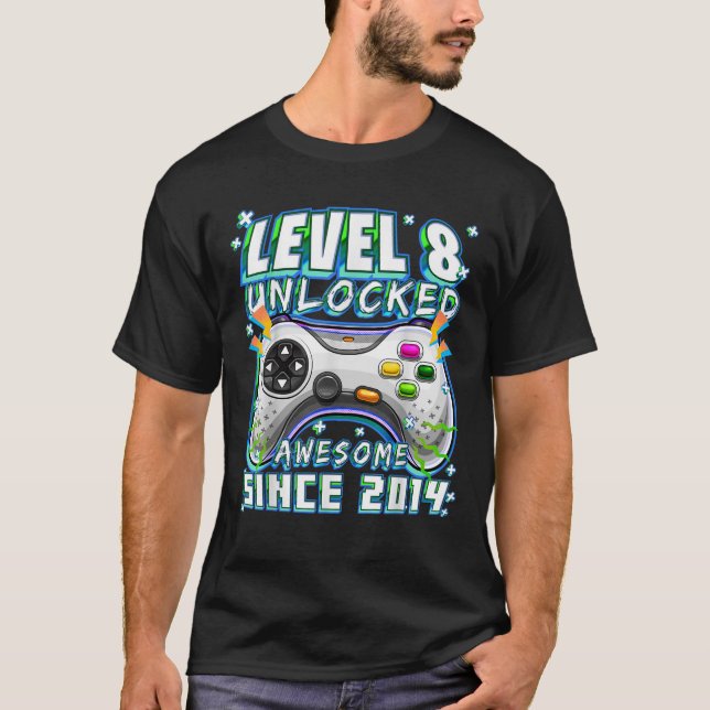 T-shirt Level 8 Awesome 2014 Video Game 8th Birth (Devant)