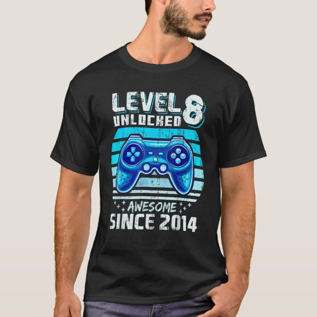 T-shirt Level 8 Awesome 2014 Video Game 8th Birth (Devant)