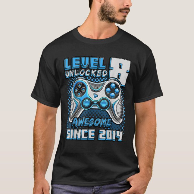 T-shirt Level 8 Awesome 2014 Video Game 8th Birth (Devant)