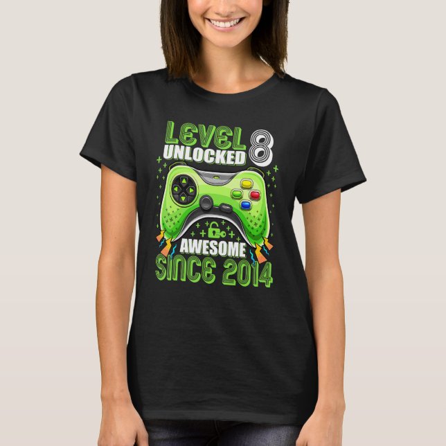 T-shirt Level 8 Awesome 2014 Video Game 8th Birth (Devant)