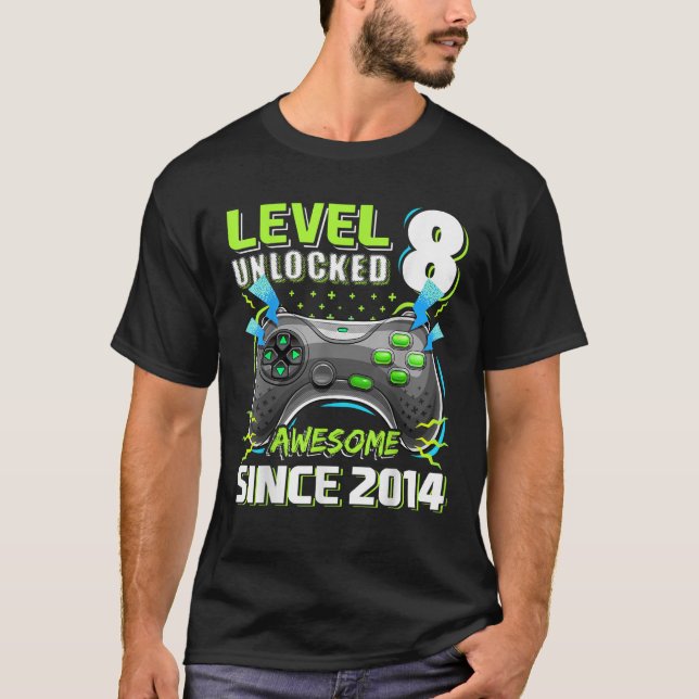 T-shirt Level 8 Awesome 2014 Video Game 8th Birth (Devant)