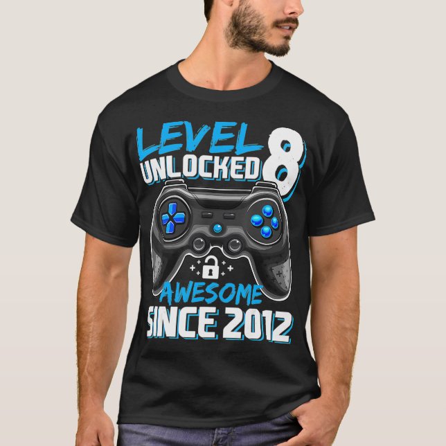 T-shirt Level 8 Awesome Since 2012 Video Game 8th (Devant)