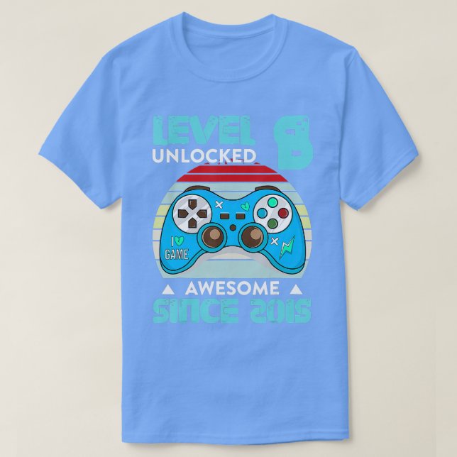 T-shirt Level 8 Since 2015 Video Game Control 8 Year Old B (Design devant)
