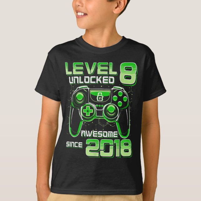 T-shirt Level 8 Unlocked Awesome Since 2018 8th Birthday G (Devant)