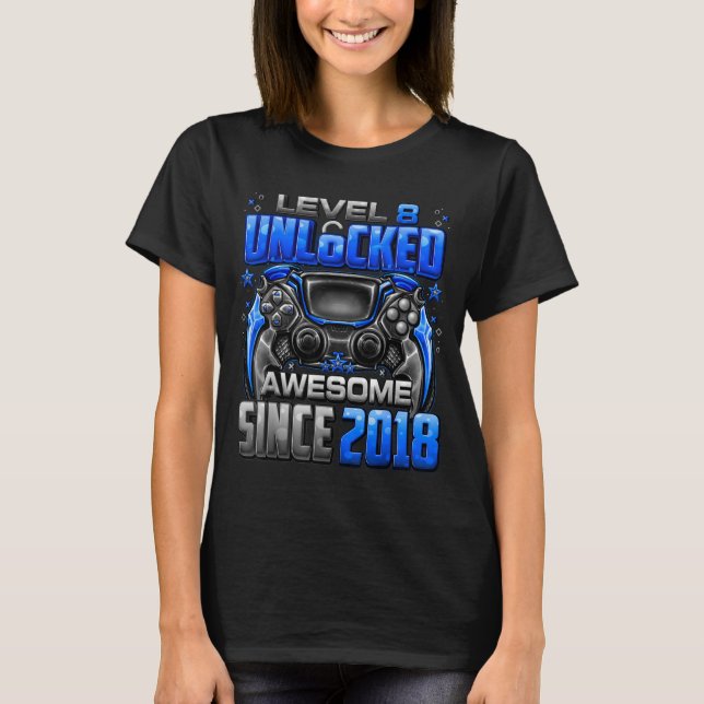 T-shirt Level 8 Unlocked Awesome Since 2018 8th Birthday G (Devant)