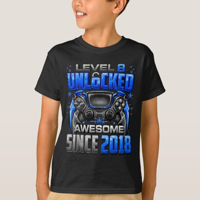 T-shirt Level 8 Unlocked Awesome Since 2018 8th Birthday G (Devant)