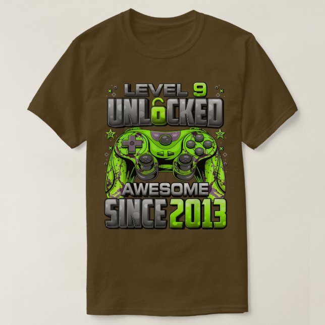 T-shirt Level 9 Unlocked Awesome Since 2013 9th Birthday G (Design devant)