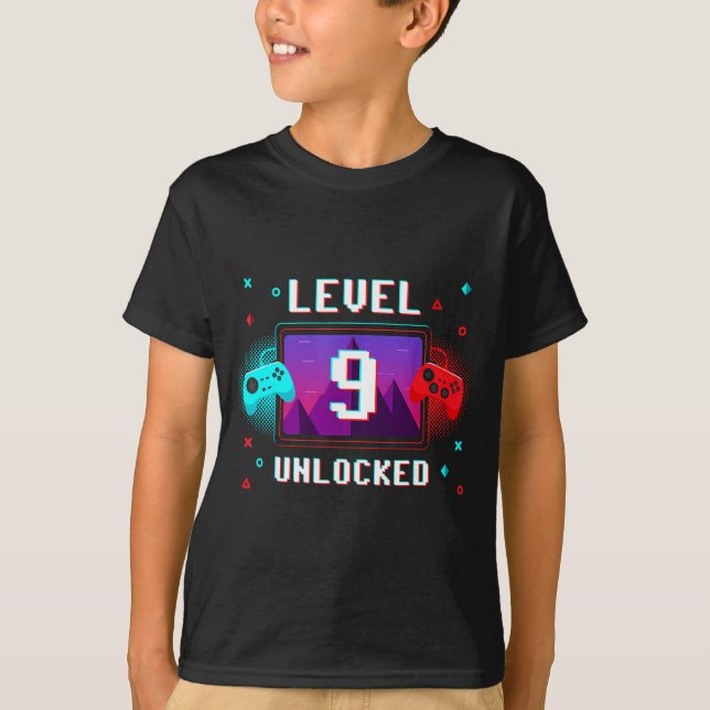 T-shirt Level 9 Unlocked Video Gamer Funny 9th Birthday Bo (Devant)