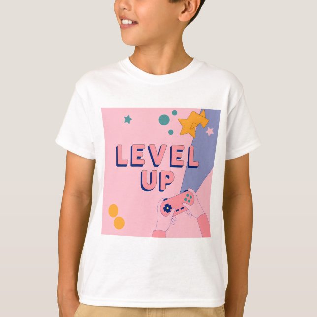 T-shirt "Level Up" Gaming Illustration with Controller (Devant)
