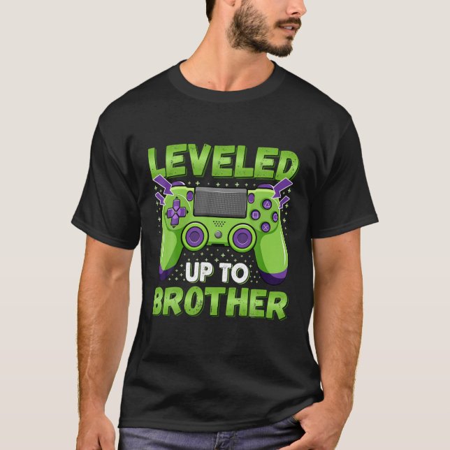 T-shirt Leveled To Brother - Promu À Big Bro Gaming (Devant)