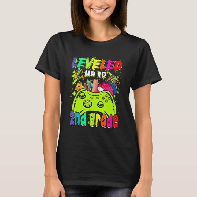 T-shirt Leveled Up To 2nd Grade Gamer Back To School First (Devant)