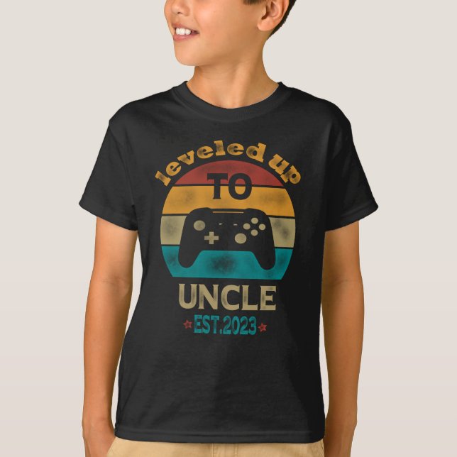 T-shirt Leveled Up To Uncle EST 2023 Promoted To Uncle (Devant)