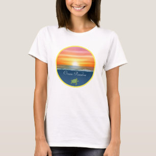 T-shirt Lever de soleil sur l'océan et tortue