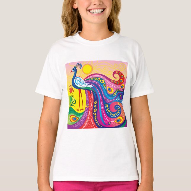 T-shirt Lever du soleil avec paon (Devant)