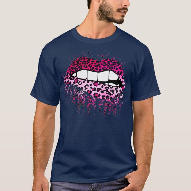 T-shirt Lèvres à morsure Léopard rose Lèvres à morsure Cad (Devant)
