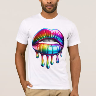 T-shirt Lèvres arc-en-ciel ultra réalistes brillantes avec
