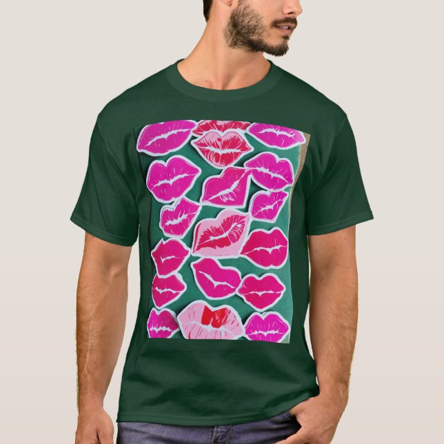 T-shirt Lèvres Baisers Imprimer Romantique Saint Valentin  (Devant)