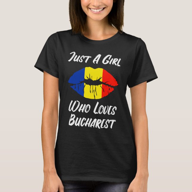 T-shirt Lèvres Bouche Aimer Roumain Drapeau Bukarest (Devant)