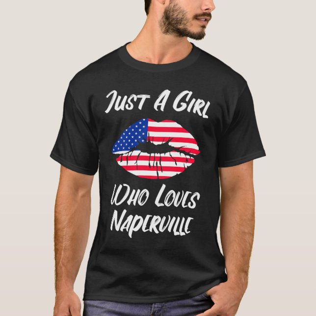 T-shirt Lèvres Bouche Amour Drapeau Américain Naperville (Devant)