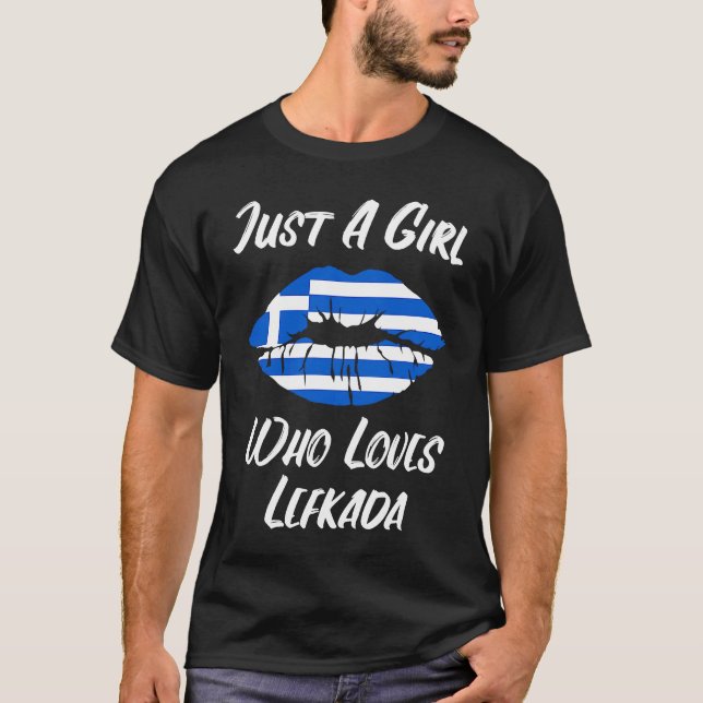 T-shirt Lèvres Bouche Amour Drapeau Grec Lefkada (Devant)