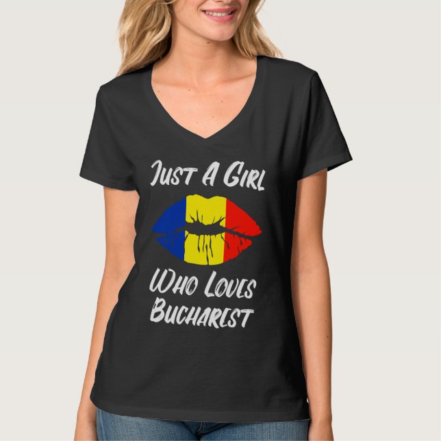 T-shirt Lèvres Bouche Amour Drapeau Roumain Bucarest (Devant)