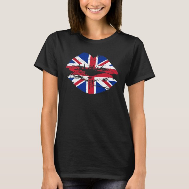 T-shirt Lèvres BRITANNIQUES de drapeau d'Union Jack (Devant)