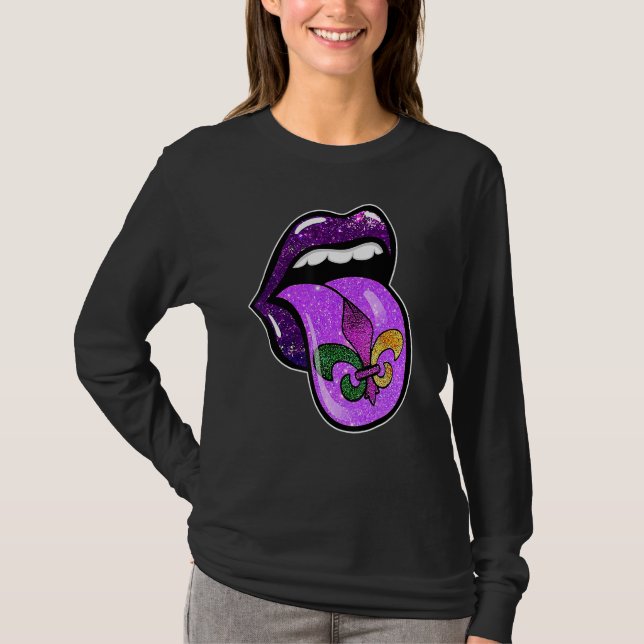 T-shirt Lèvres Carnaval Mardi Gras Violet Fleur De Lis Fem (Devant)