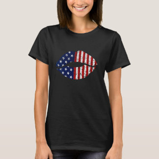 T-shirt Lèvres de femme Drapeau américain 4 juillet Fière