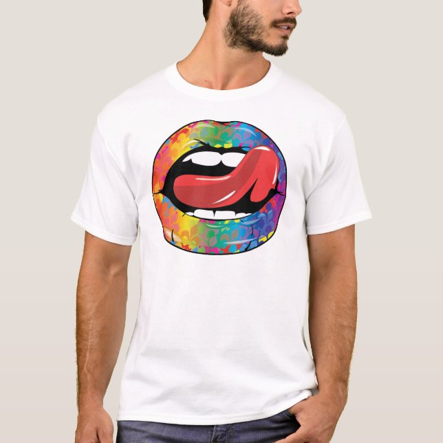 T-shirt Lèvres de Fleur De Rainbow Licking (Devant)