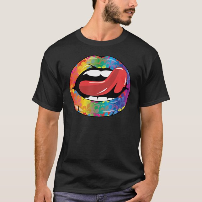 T-shirt Lèvres de Fleur De Rainbow Licking (Devant)