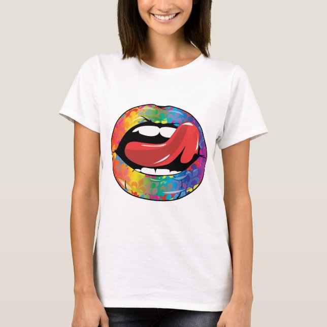 T-shirt Lèvres de Fleur De Rainbow Licking (Devant)