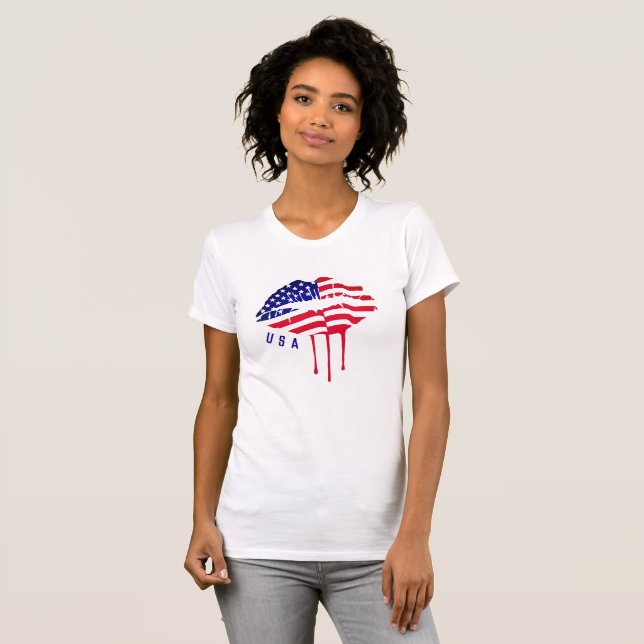 T-shirt Lèvres de mode Drapeau USA (Devant entier)