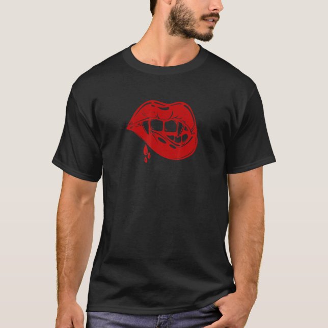T-shirt Lèvres éffrayantes Vampire Simple Costume d'Hallow (Devant)