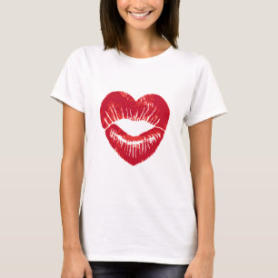 T-shirt Lèvres en forme de coeur, traces de rouge à