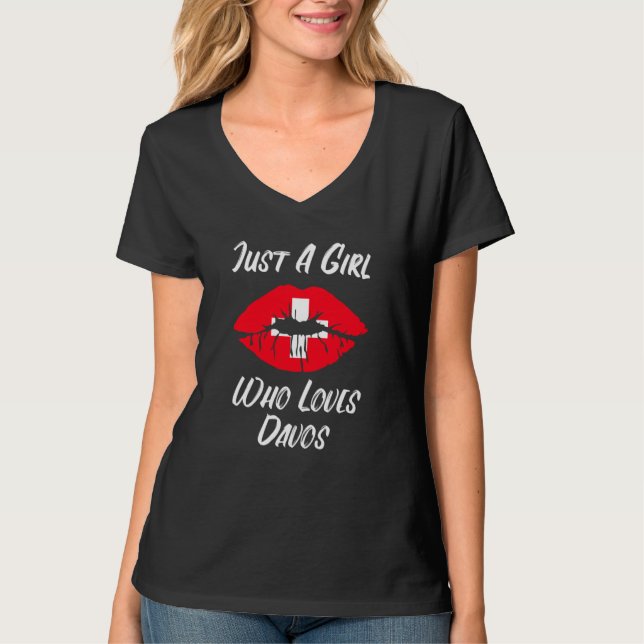 T-shirt Lèvres et bouche aiment le drapeau suisse Davos (Devant)