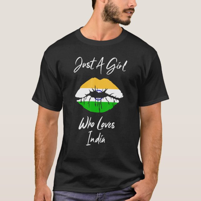 T-shirt Lèvres Femmes Filles Amour Drapeau Indien Inde (Devant)