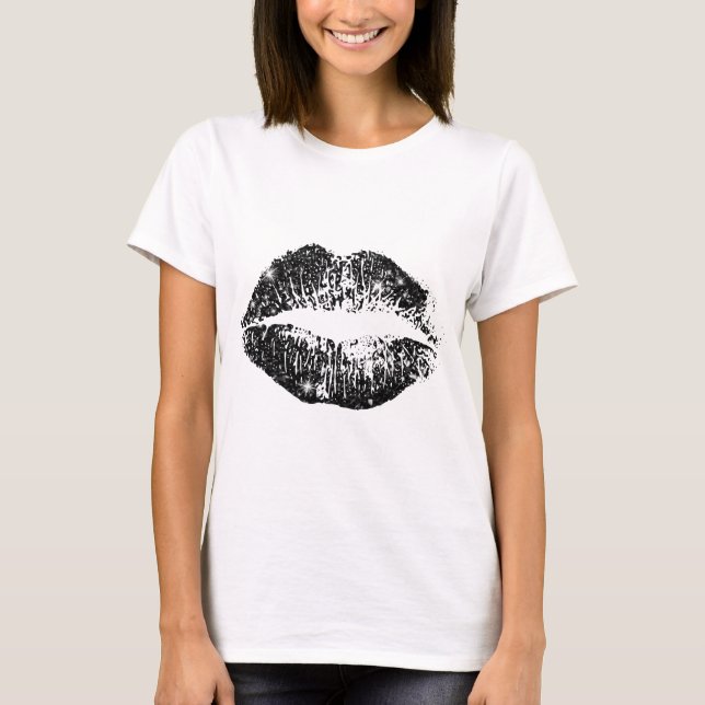 T-shirt Lèvres Pailletées Noires (Devant)