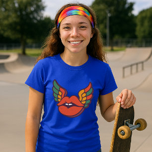 T-shirt Lèvres Psychédéliques Rétro Avec Ailes