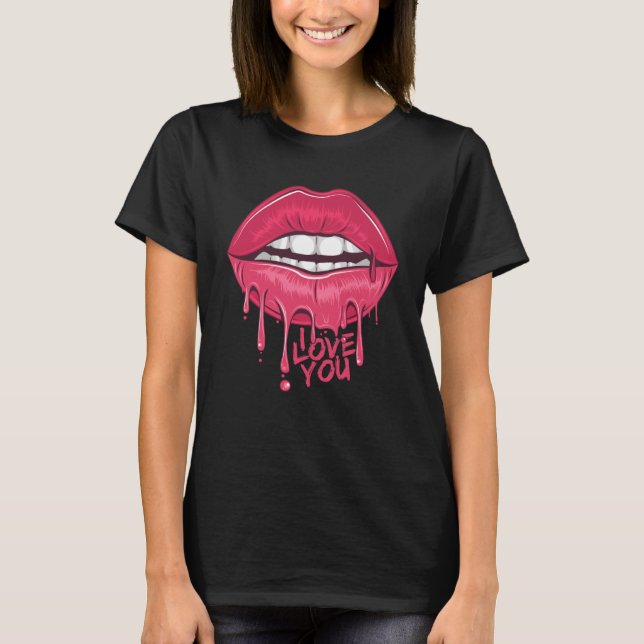 T-shirt Lèvres que j'aime vous Embrasser sang rose (Devant)