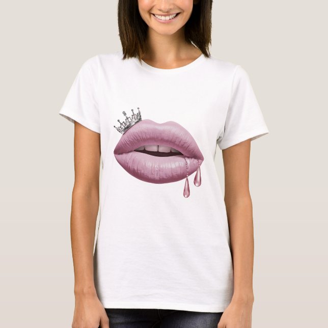 T-shirt Lèvres roses avec couronne (Devant)