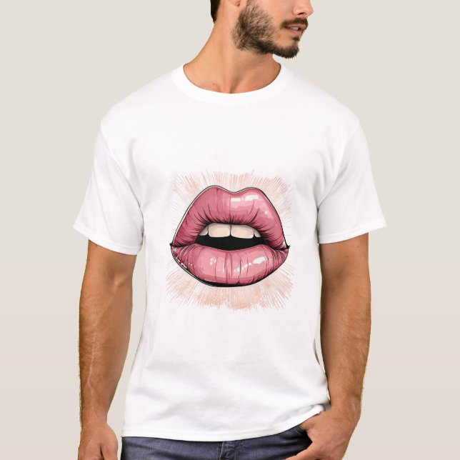 T-shirt Lèvres roses avec dents (Devant)