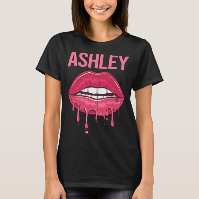 T-shirt Lèvres roses - Nom Ashley (Devant)