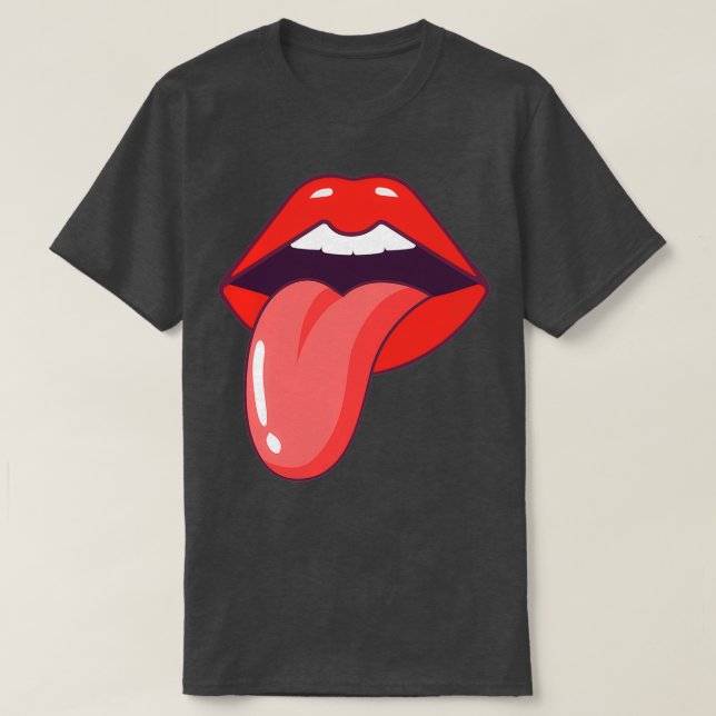 T-shirt Lèvres rouges avec langue et blanc la bouche ouver (Design devant)