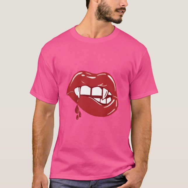 T-shirt Lèvres rouges de vampire gouttes de sang rétro (Devant)