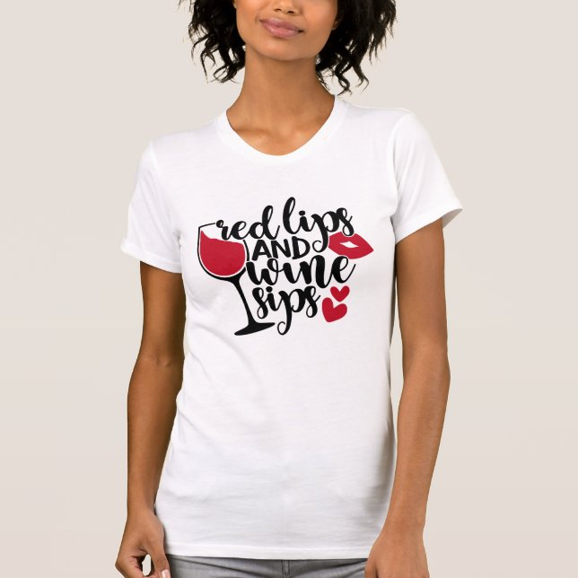T-shirt Lèvres rouges et vins | Citation de boisson amusan (Devant)