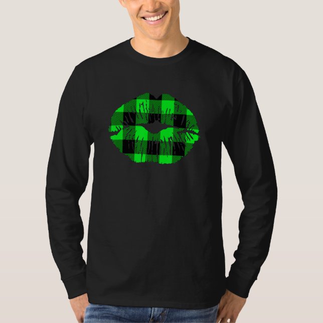 T-shirt Lèvres vertes Lèvres Plaid Buffalo Lucky St Patric (Devant)